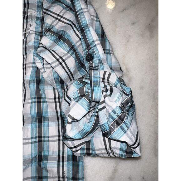 Eddie Bauer Mens Medium M Camp Shirt Lightweight Blue plaid Long Roll Sleeve - Picture 5 of 8